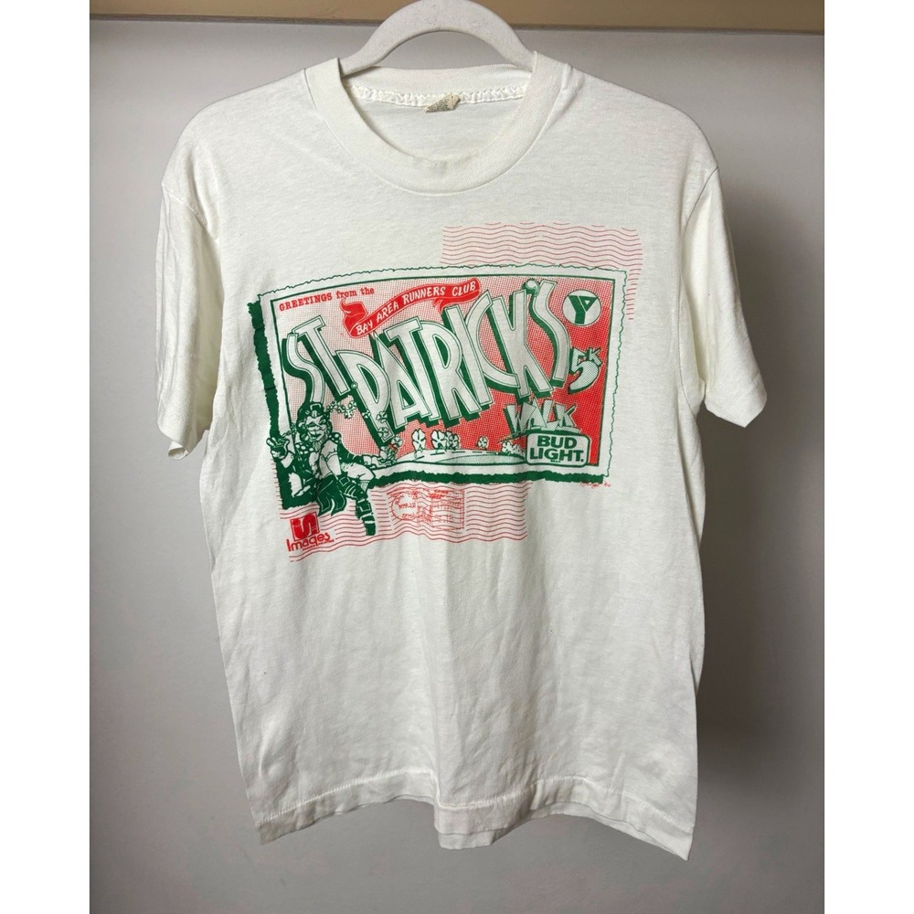 Vintage 80s Bud Light Leprechaun St Patricks Walk T-Shirt Mens L Screen Stars